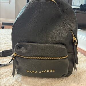 Marc Jacobs Black Leather Backpack with Gold Accents